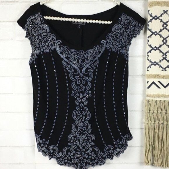 Dressbarn Collection Black & Silver Beaded Top S - Picture 1 of 6